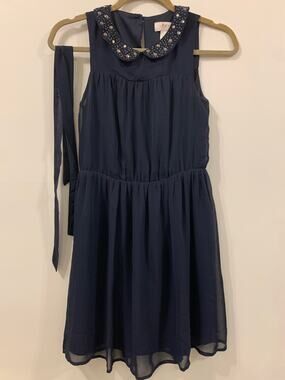 Loft (outlet) 00p embelished navy mesh dress with peter pan collar